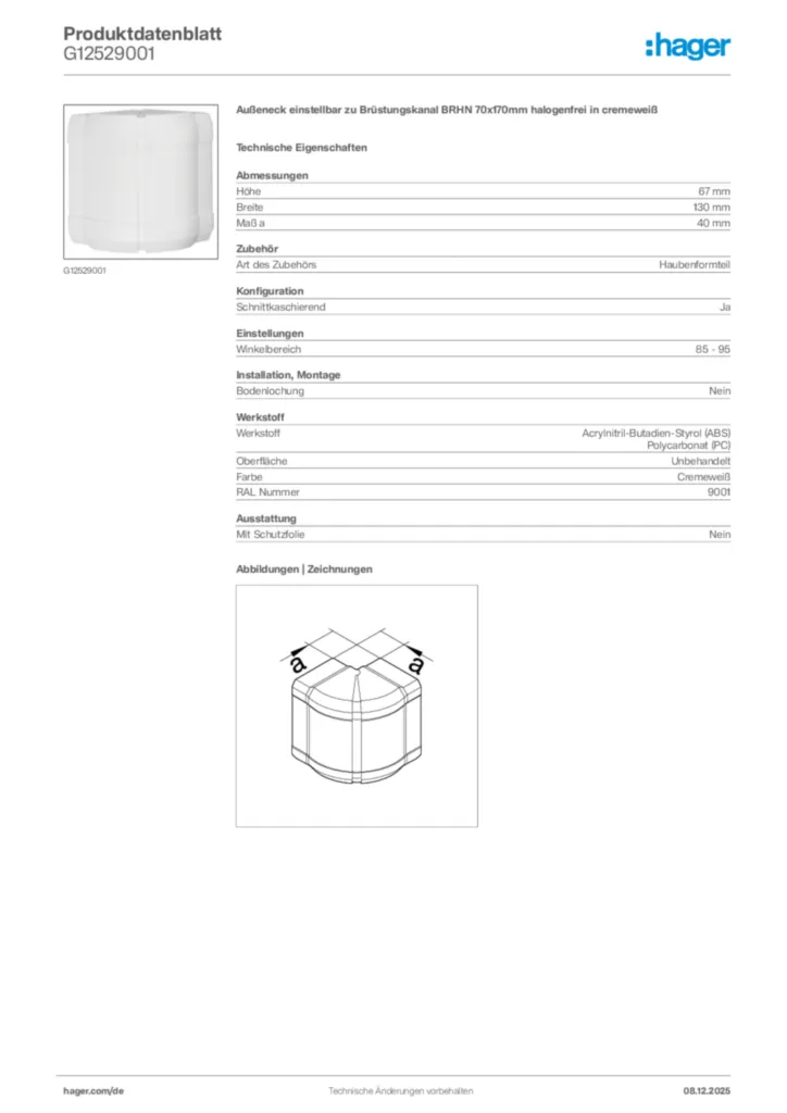 Bild Hager Produktdatenblatt G12529001 | Hager Deutschland