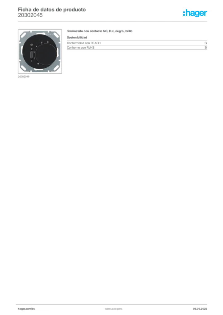 Imagen Hager Ficha de datos de producto 20302045 | Hager España