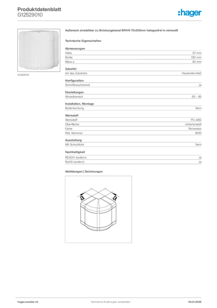 Bild Hager Produktdatenblatt G12529010 | Hager Schweiz