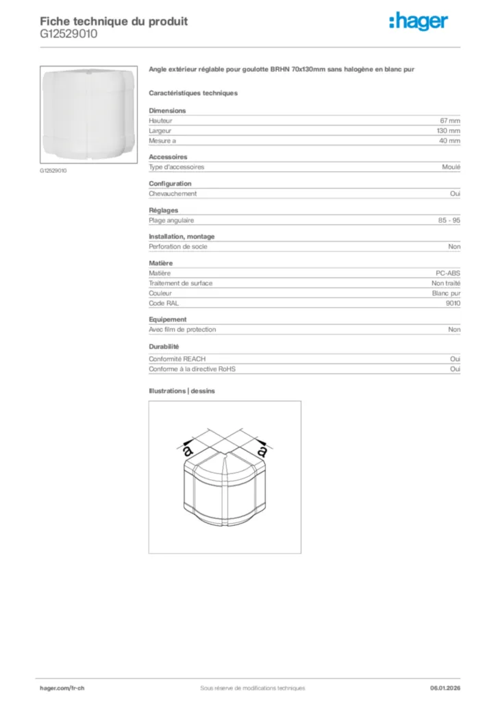 Image Hager Fiche technique du produit G12529010 | Hager Suisse