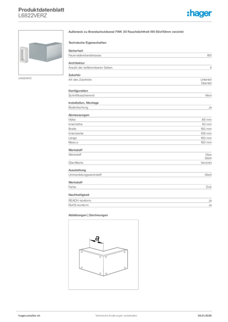 Bild Hager Produktdatenblatt L6822VERZ | Hager Schweiz