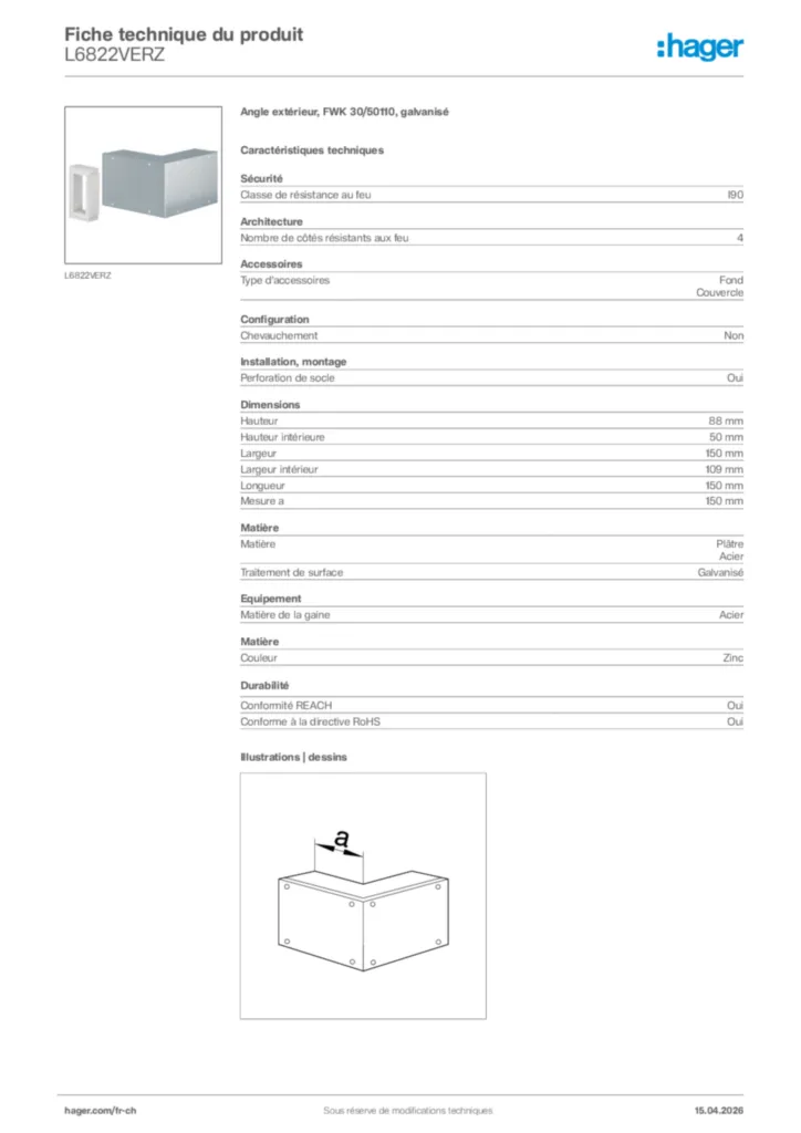 Image Hager Fiche technique du produit L6822VERZ | Hager Suisse