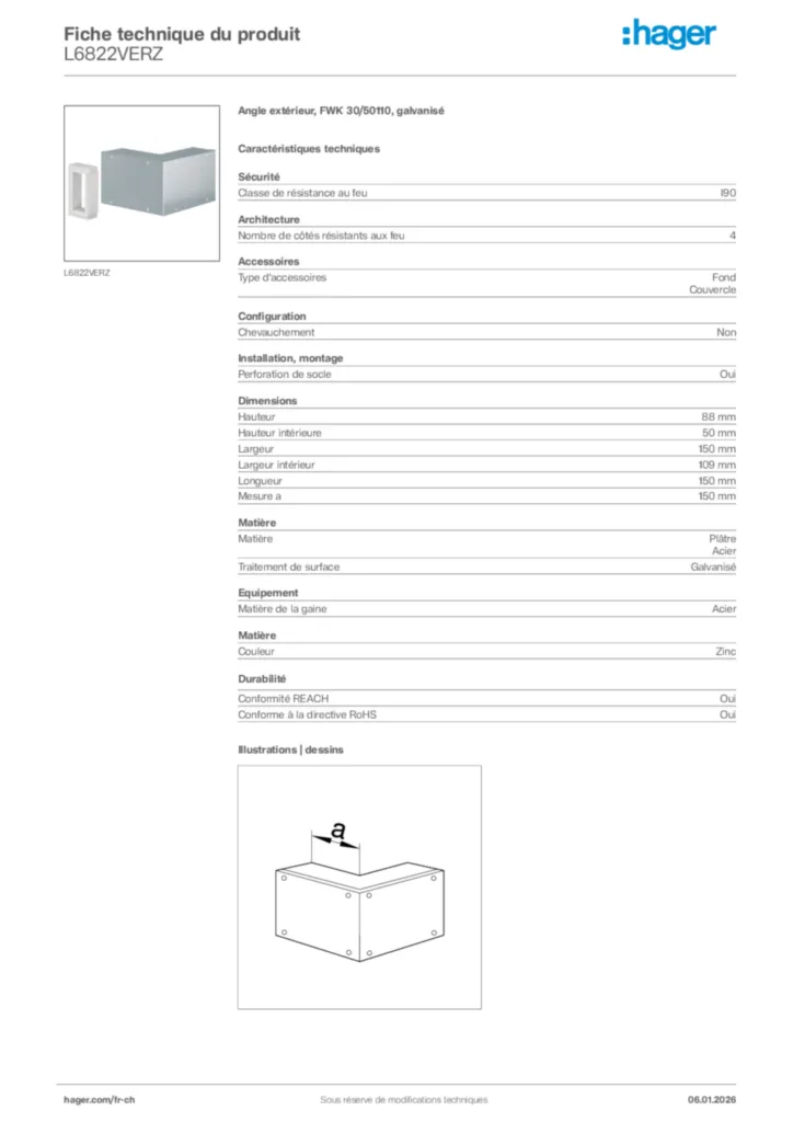 Image Hager Fiche technique du produit L6822VERZ | Hager Suisse
