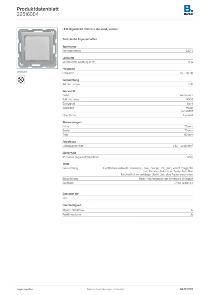Bild Berker Produktdatenblatt 29516084 | Hager Deutschland