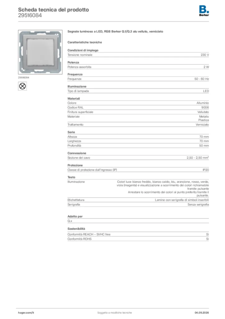 Immagine Berker Scheda tecnica del prodotto 29516084 | Hager Italia