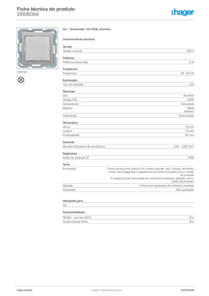 Imagem Hager Ficha técnica do produto 29516084 | Hager Portugal
