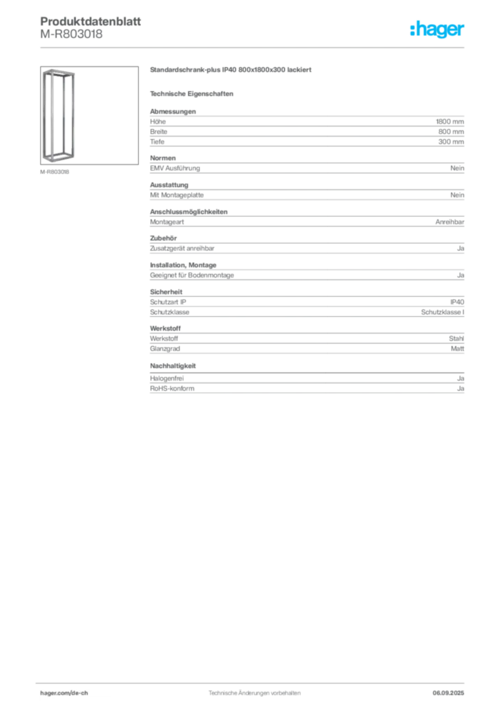 Bild Hager Produktdatenblatt M-R803018 | Hager Schweiz