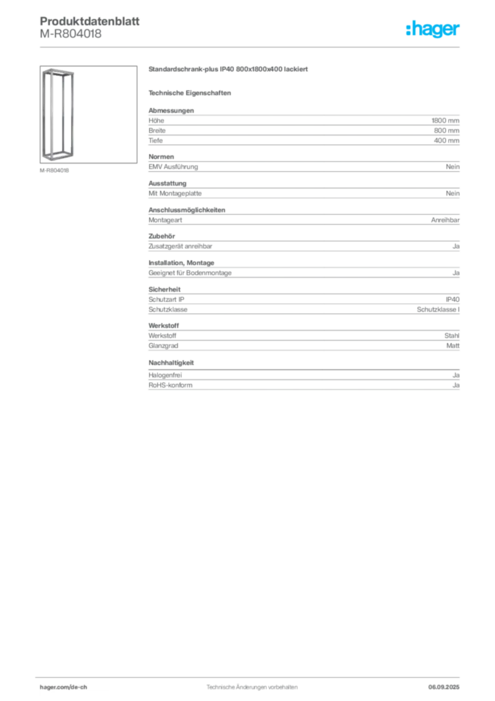 Bild Hager Produktdatenblatt M-R804018 | Hager Schweiz