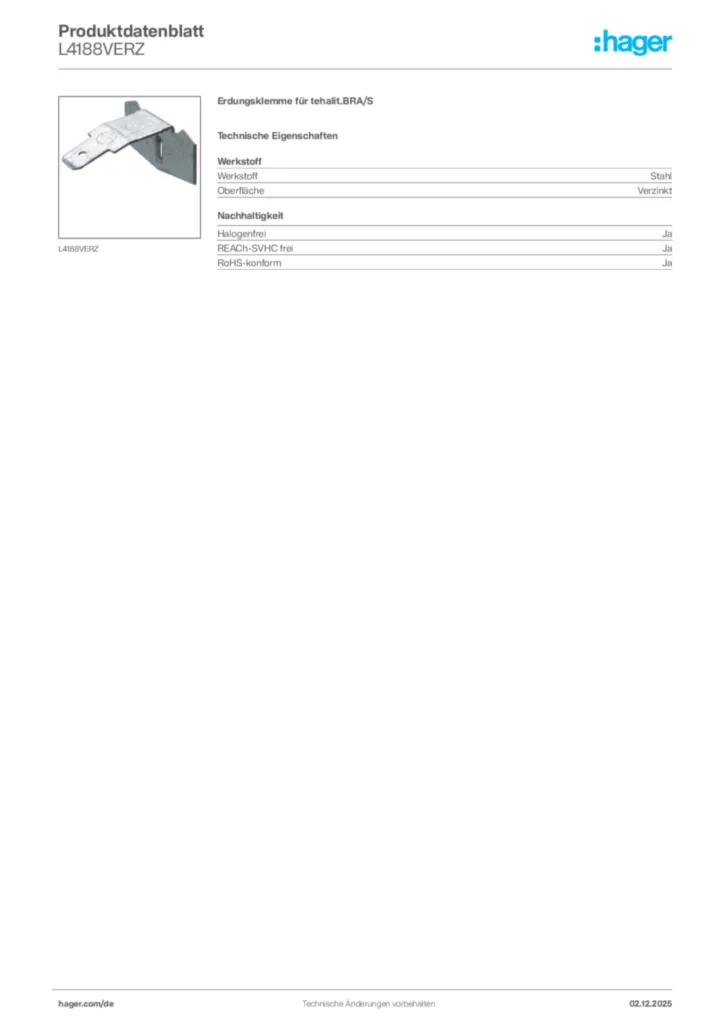 Bild Hager Produktdatenblatt L4188VERZ | Hager Deutschland