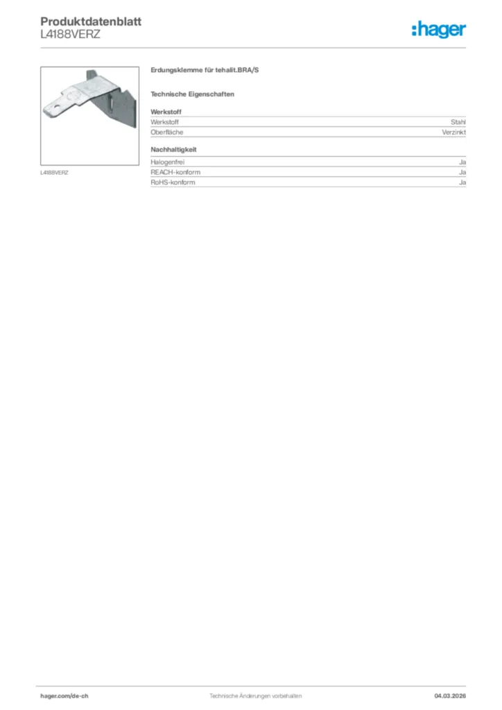 Bild Hager Produktdatenblatt L4188VERZ | Hager Schweiz