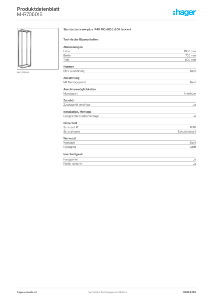 Bild Hager Produktdatenblatt M-R706018 | Hager Schweiz