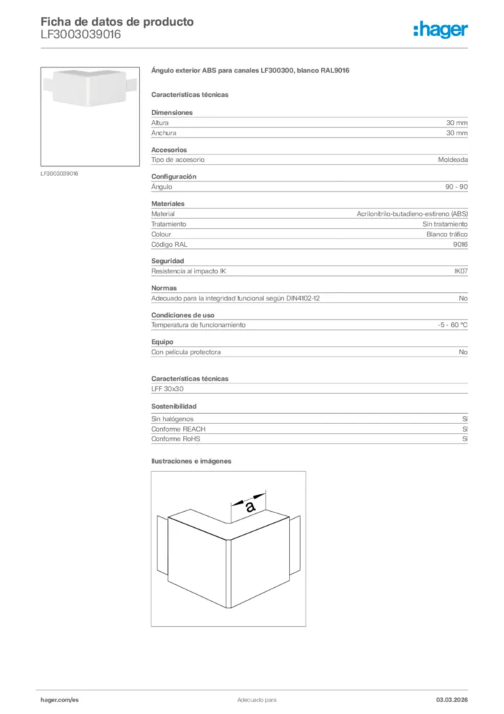 Imagen Hager Ficha de datos de producto LF3003039016 | Hager España