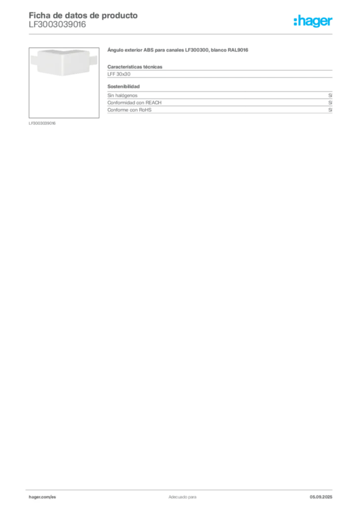 Imagen Hager Ficha de datos de producto LF3003039016 | Hager España