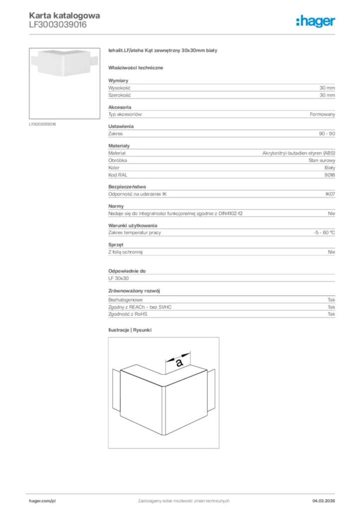 Zdjęcie Hager Karta katalogowa LF3003039016 | Hager Polska