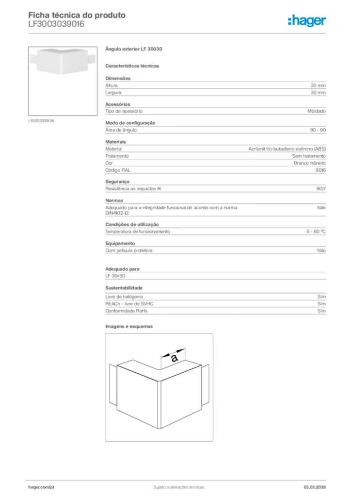 Imagem Hager Ficha técnica do produto LF3003039016 | Hager Portugal