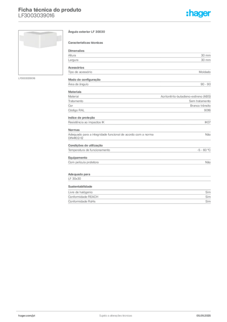Imagem Hager Ficha técnica do produto LF3003039016 | Hager Portugal
