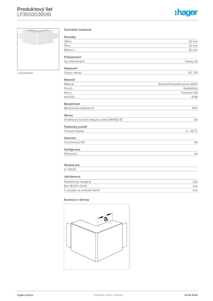 Obrázek Hager Product data sheet LF3003039016 | Hager