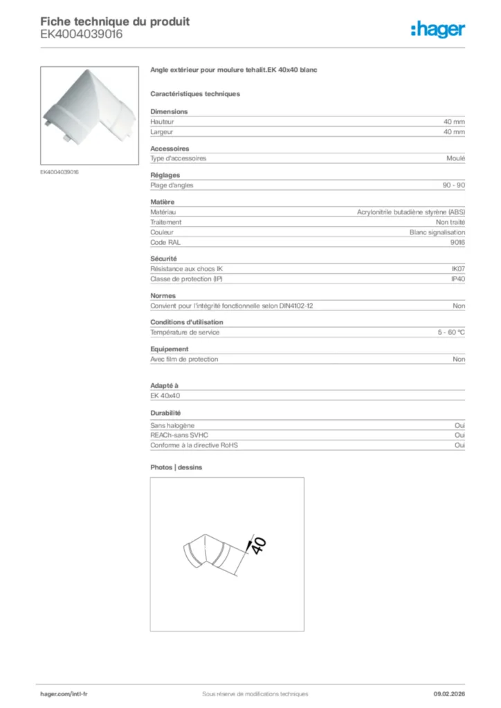 Image Hager Fiche technique du produit EK4004039016 | Hager Afrique