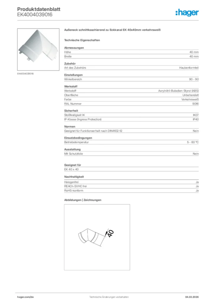 Bild Hager Produktdatenblatt EK4004039016 | Hager Deutschland