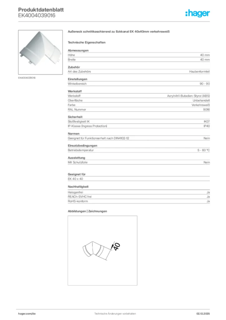 Bild Hager Produktdatenblatt EK4004039016 | Hager Deutschland