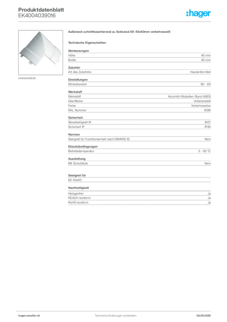 Bild Hager Produktdatenblatt EK4004039016 | Hager Schweiz