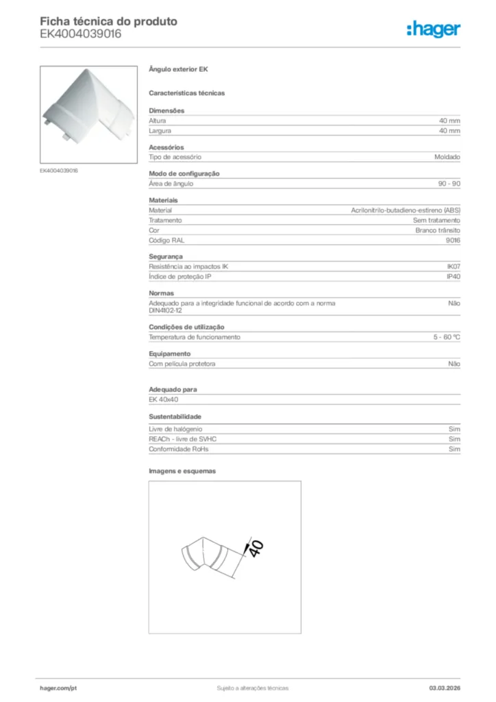 Imagem Hager Ficha técnica do produto EK4004039016 | Hager Portugal