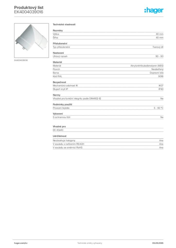 Obrázek Hager Produktový list EK4004039016 | Hager