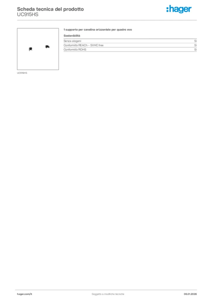 Immagine Hager Scheda tecnica del prodotto UC915HS | Hager Italia