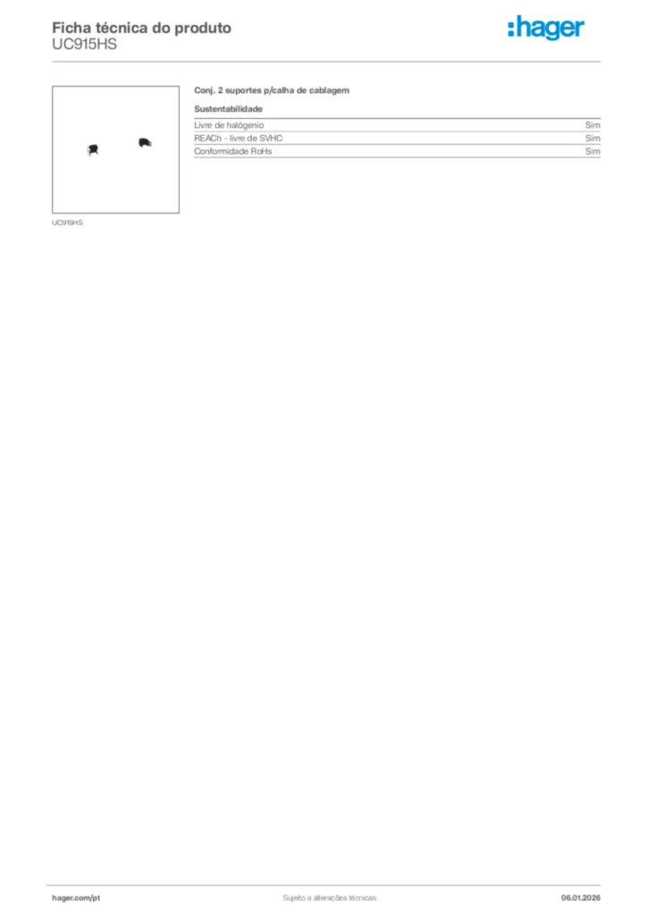 Imagem Hager Ficha técnica do produto UC915HS | Hager Portugal