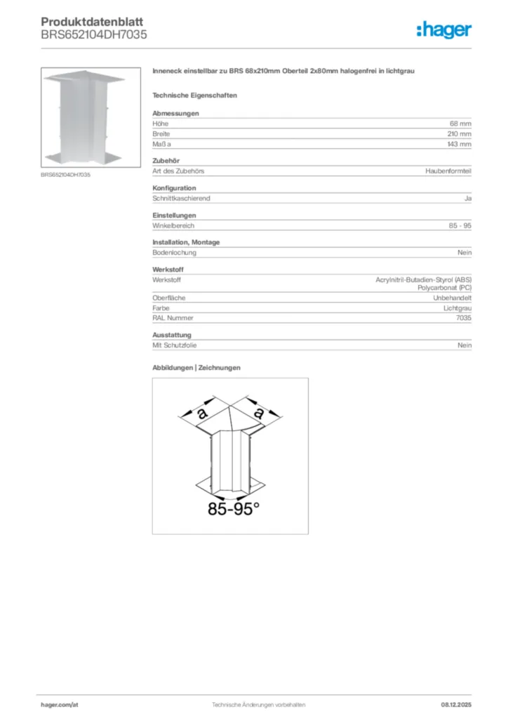 Bild Hager Produktdatenblatt BRS652104DH7035 | Hager Deutschland