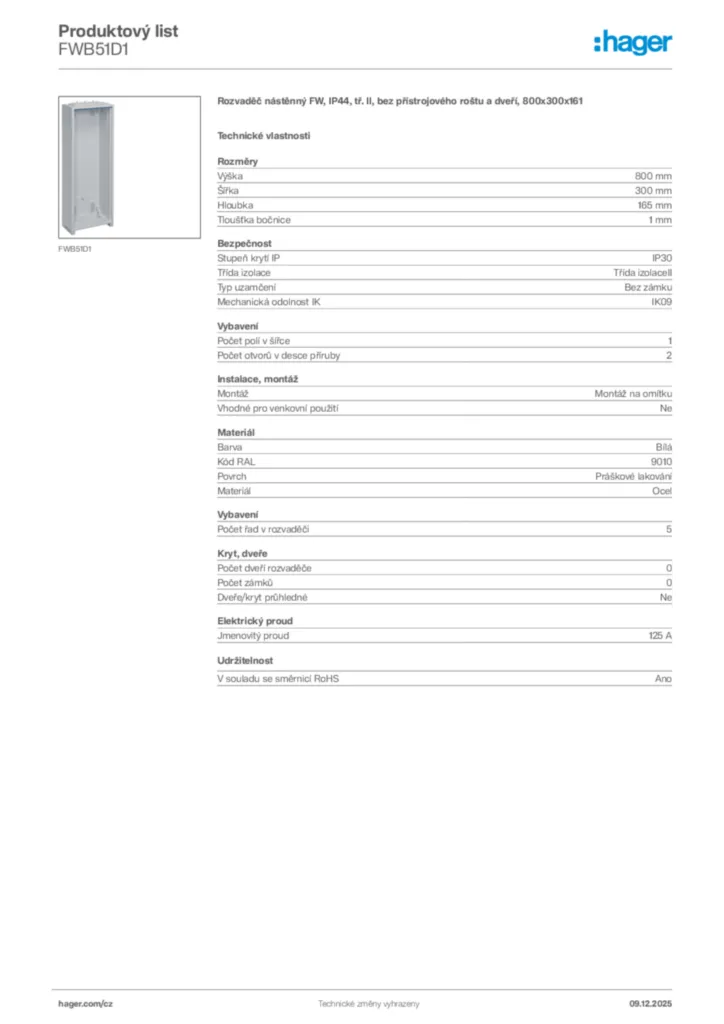 Obrázek Hager Produktový list FWB51D1 | Hager