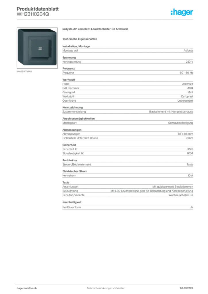 Bild Hager Produktdatenblatt WH23110204Q | Hager Schweiz