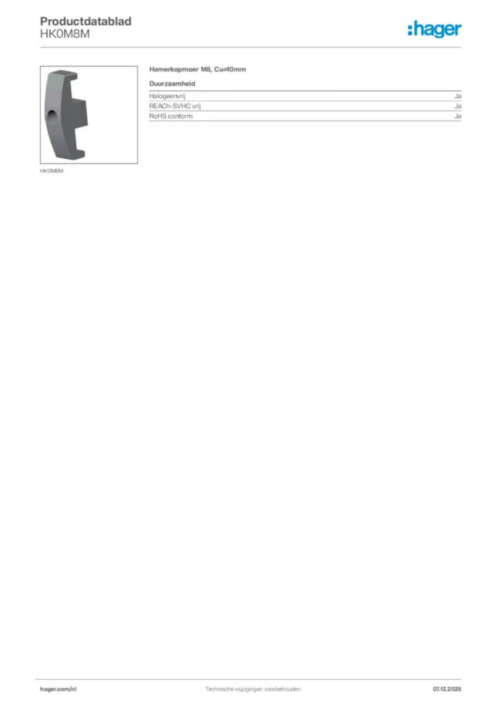 Afbeelding Hager Productdatablad HK0M8M | Hager Nederland
