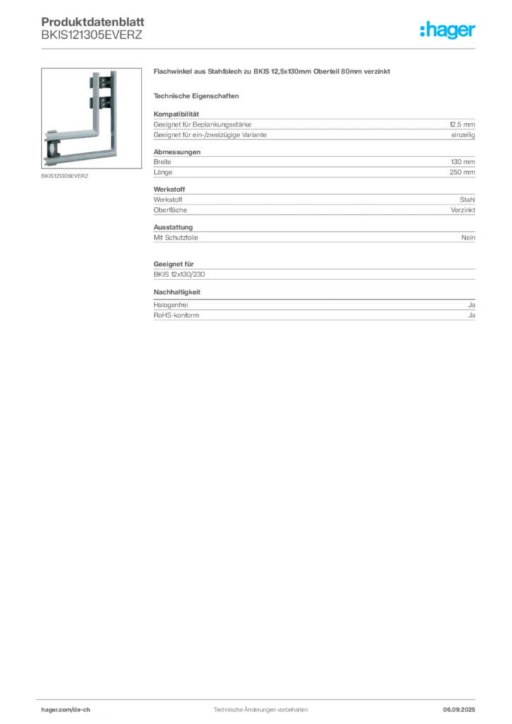 Bild Hager Produktdatenblatt BKIS121305EVERZ | Hager Schweiz