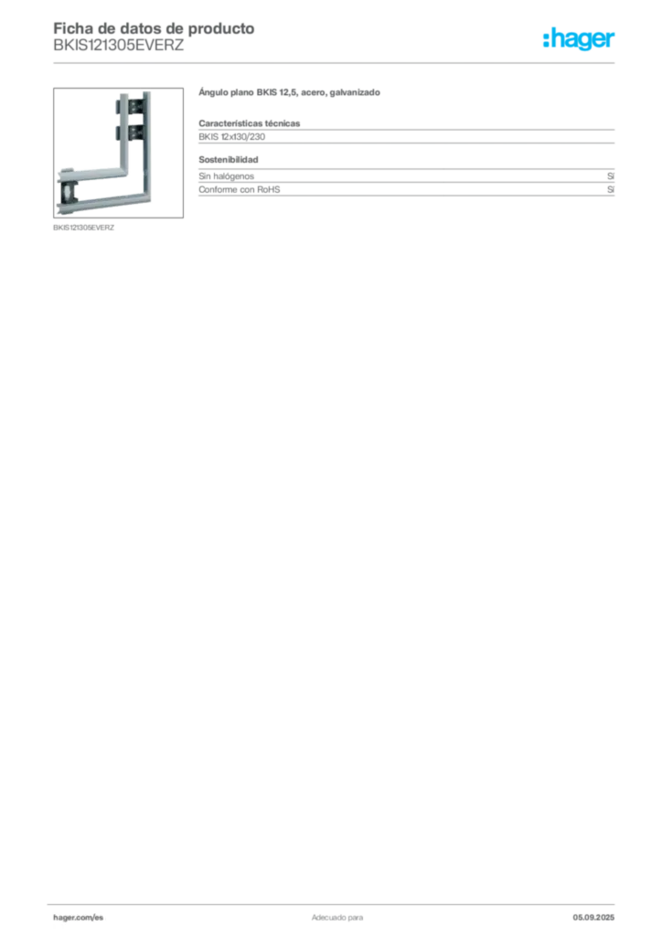Imagen Hager Ficha de datos de producto BKIS121305EVERZ | Hager España