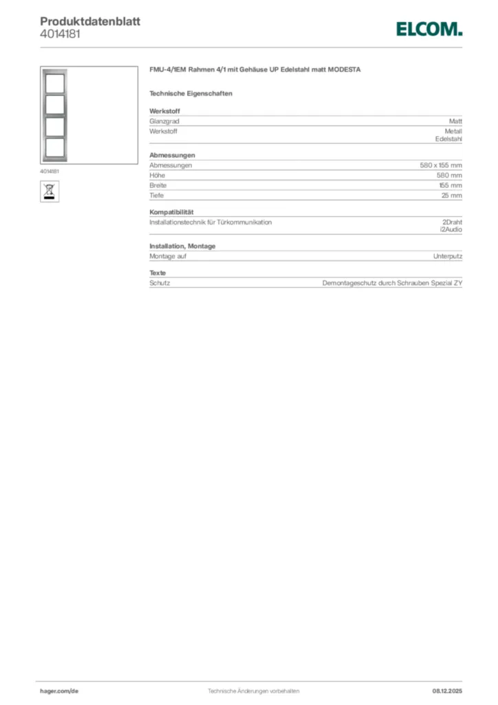 Elcom Produktdatenblatt 4014181