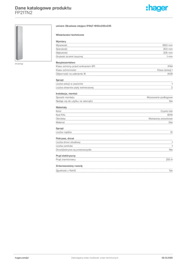 Zdjęcie Hager Dane katalogowe produktu FP21TN2 | Hager Polska