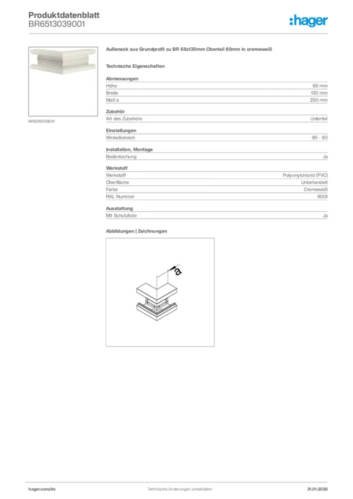 Bild Hager Produktdatenblatt BR6513039001 | Hager Deutschland