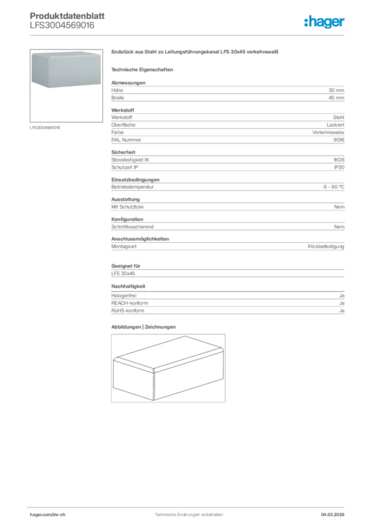 Bild Hager Produktdatenblatt LFS3004569016 | Hager Schweiz