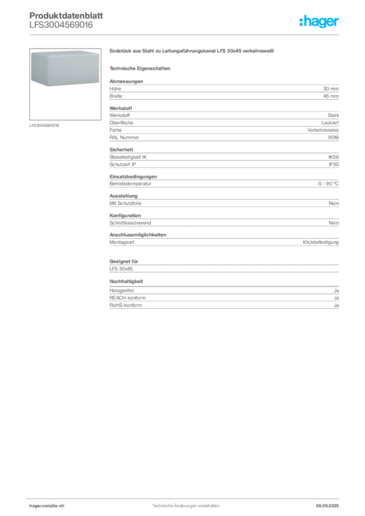 Bild Hager Produktdatenblatt LFS3004569016 | Hager Schweiz