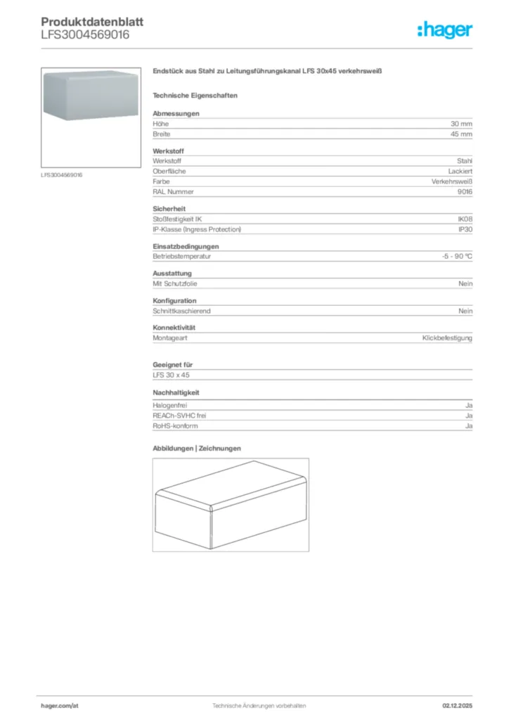 Bild Hager Produktdatenblatt LFS3004569016 | Hager Deutschland