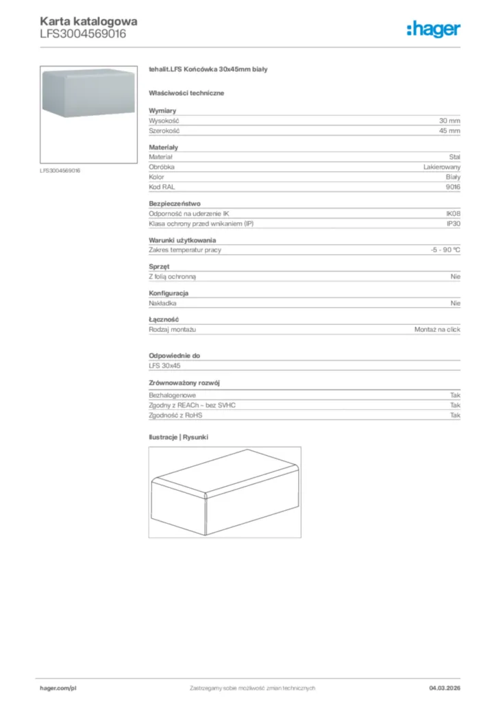Zdjęcie Hager Karta katalogowa LFS3004569016 | Hager Polska