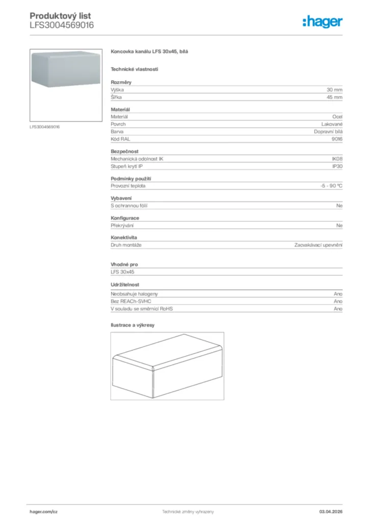 Obrázek Hager Product data sheet LFS3004569016 | Hager
