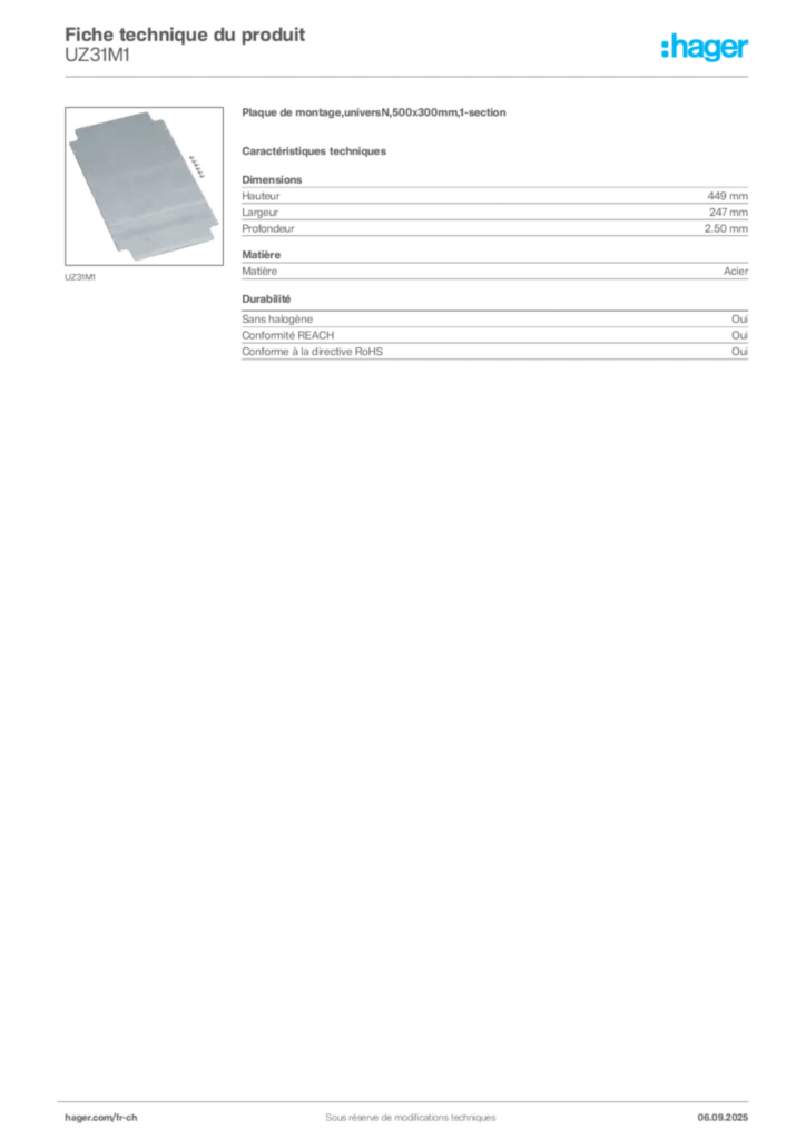 Image Hager Fiche technique du produit UZ31M1 | Hager Suisse