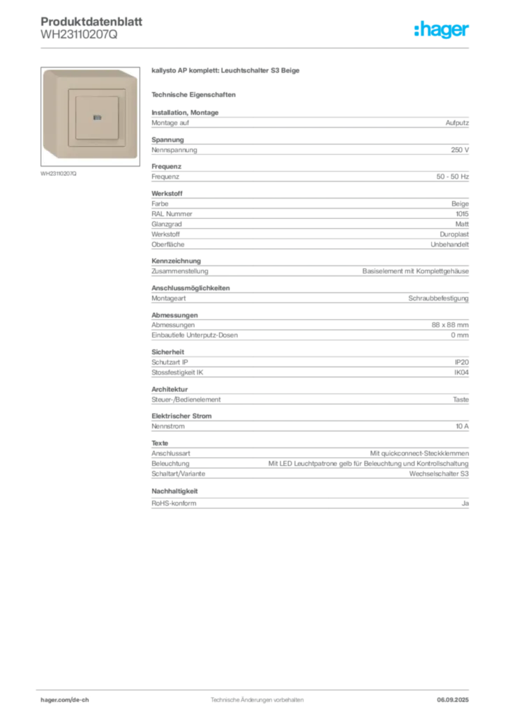 Bild Hager Produktdatenblatt WH23110207Q | Hager Schweiz