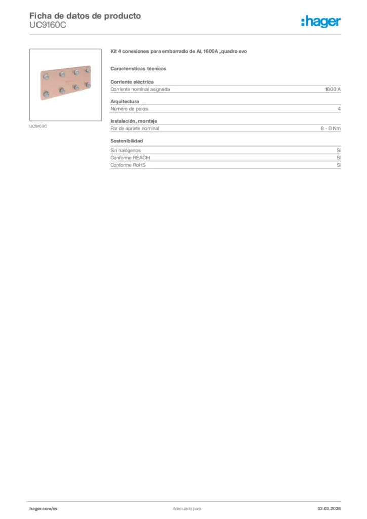 Imagen Hager Ficha de datos de producto UC9160C | Hager España