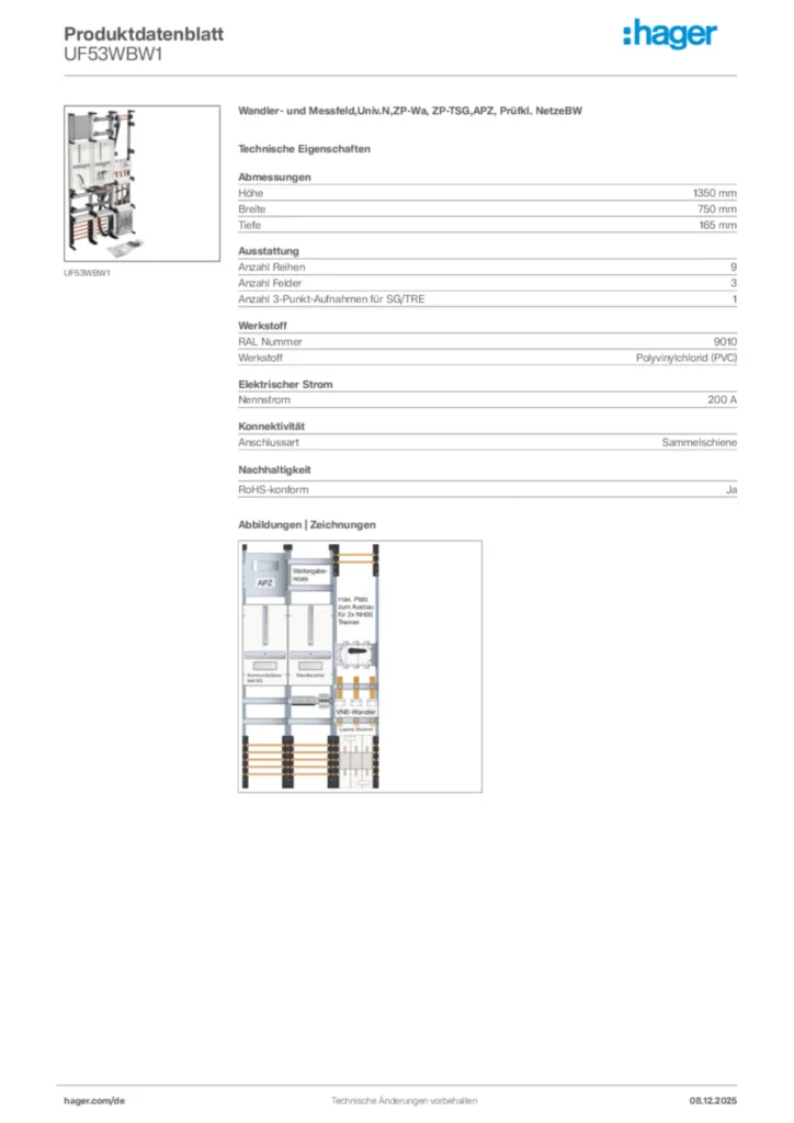 Bild Hager Produktdatenblatt UF53WBW1 | Hager Deutschland