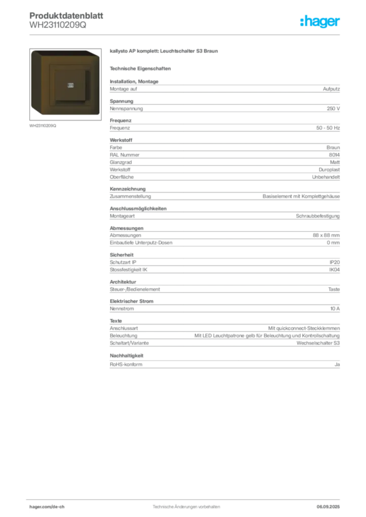 Bild Hager Produktdatenblatt WH23110209Q | Hager Schweiz
