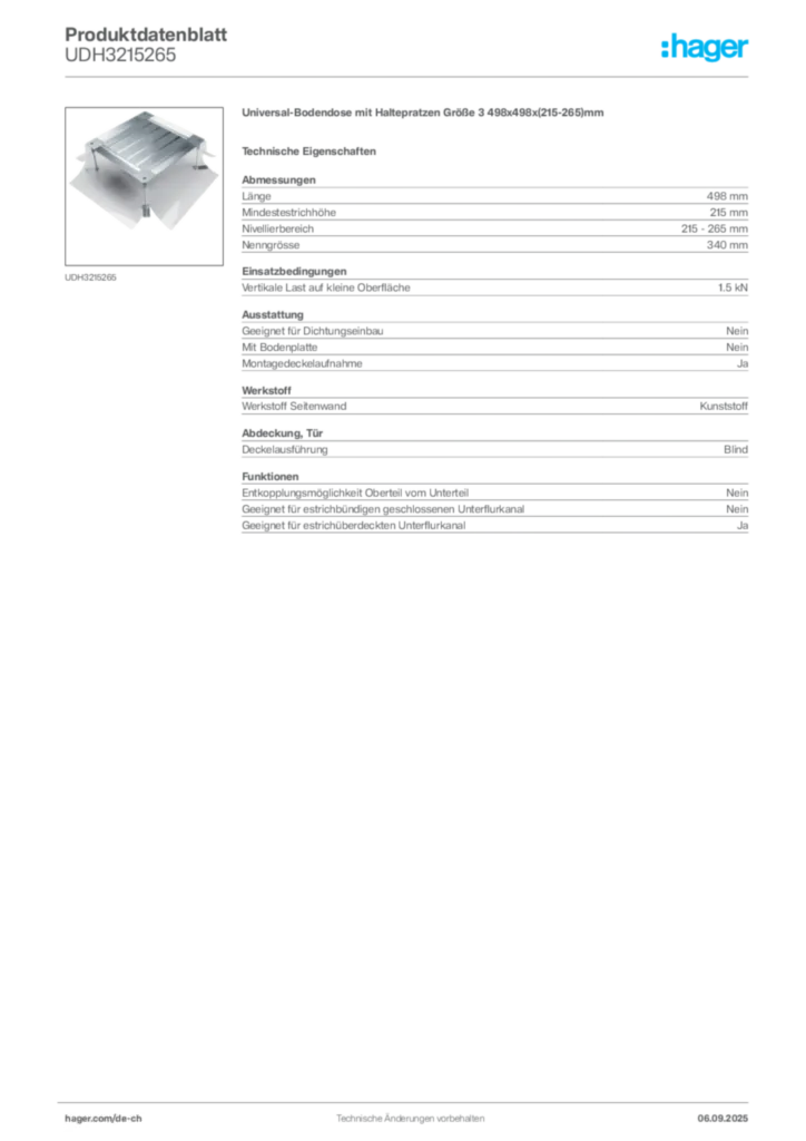 Bild Hager Produktdatenblatt UDH3215265 | Hager Schweiz
