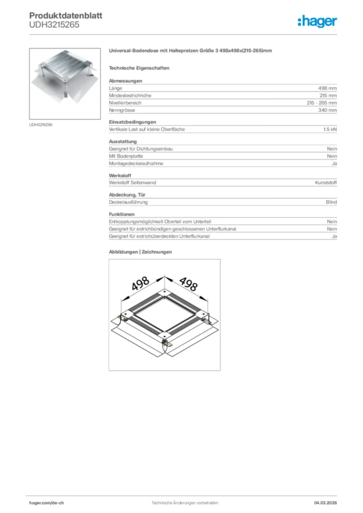 Bild Hager Produktdatenblatt UDH3215265 | Hager Schweiz